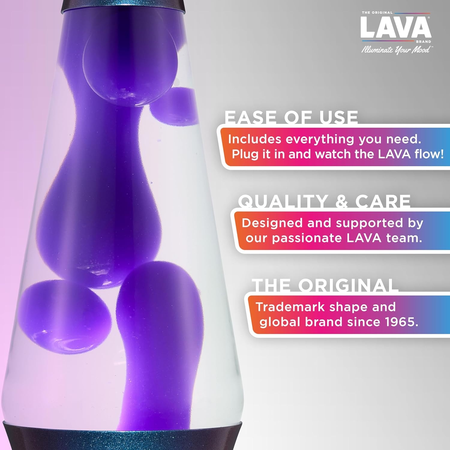 Lava The Original Lamp - 14.5" Black Iris – Classic Liquid Motion Lamp - Purple Wax And Clear Liquid - Item #2425 - Image 2