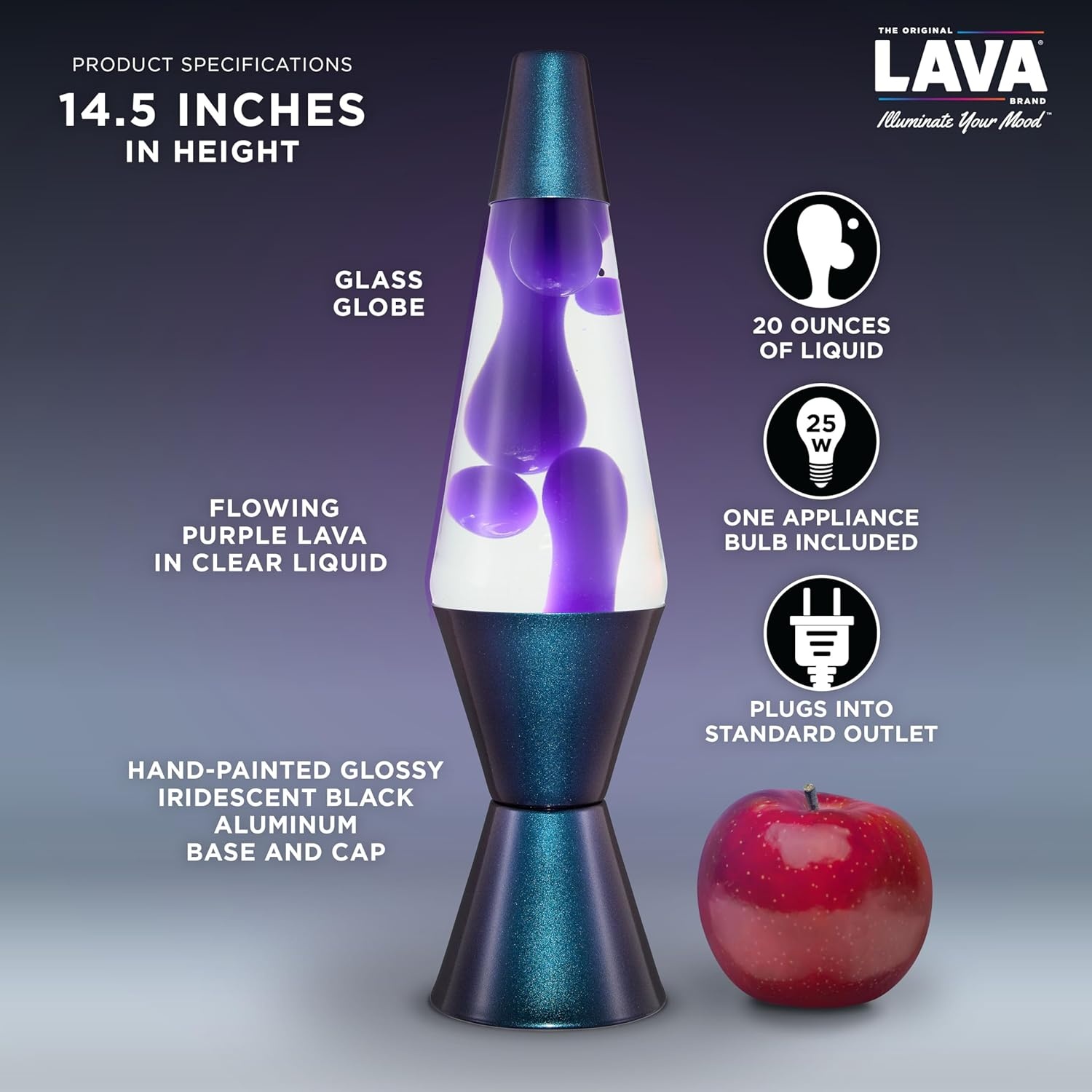 Lava The Original Lamp - 14.5" Black Iris – Classic Liquid Motion Lamp - Purple Wax And Clear Liquid - Item #2425 - Image 3