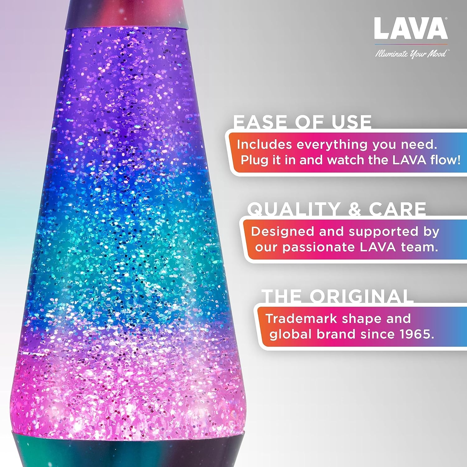Lava Lamp - 14.5" Polar Glimmer - The Original Motion Light - Silver Glitter, Multicolor Base And Globe - Item #2048 - Image 2