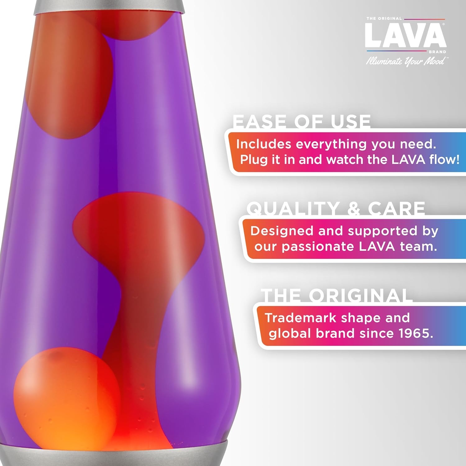 The Original Lava Lamp - Large 52Oz 16.3" - Vivid Twilight - Classic Liquid Motion Lamp - Orange Lava And Purple Liquid - Item #5119 - Image 2
