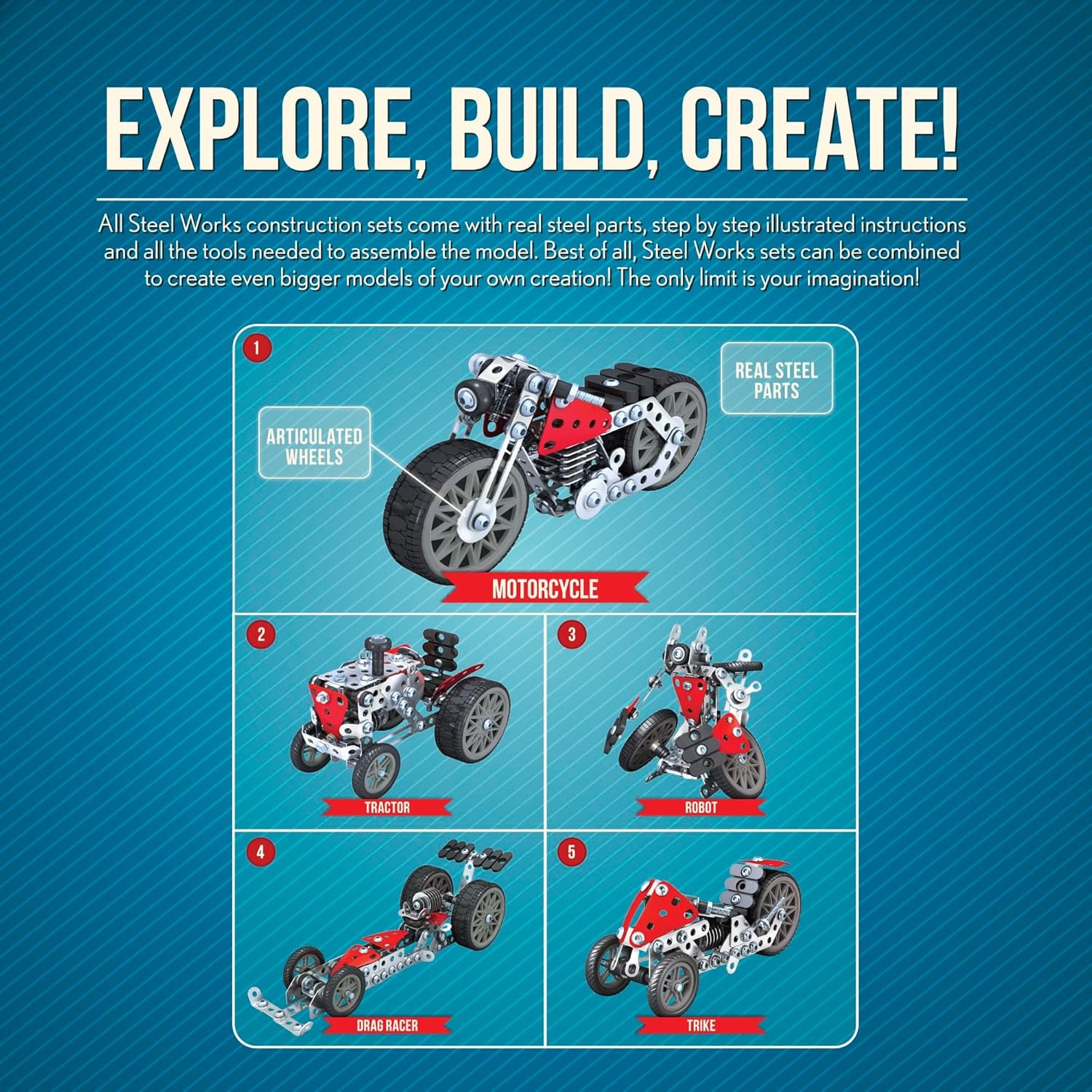 Schylling Steel Works 5 Model Construction Building Kit - Image 3