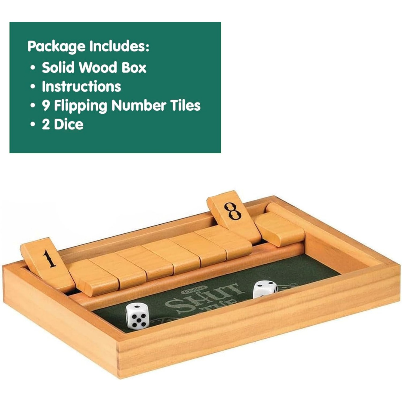 Schylling Shut The Box - Family Game Of Strategy And Chance - Includes Collectible Wooden Game Box, Felt Bottom, Rounded Dice, And Detailed Instructions - Ages 6 And Up - Image 2