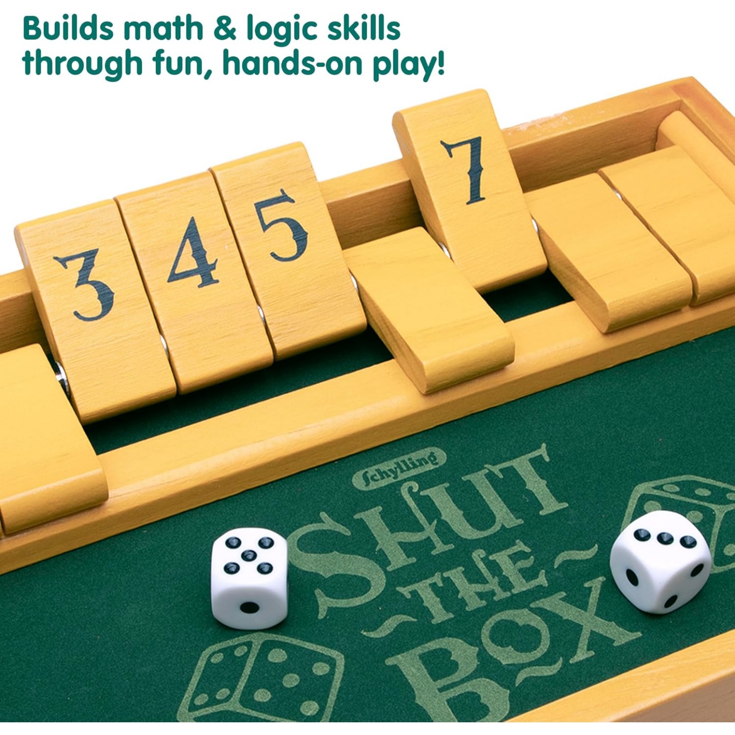 Schylling Shut The Box - Family Game Of Strategy And Chance - Includes Collectible Wooden Game Box, Felt Bottom, Rounded Dice, And Detailed Instructions - Ages 6 And Up - Image 3