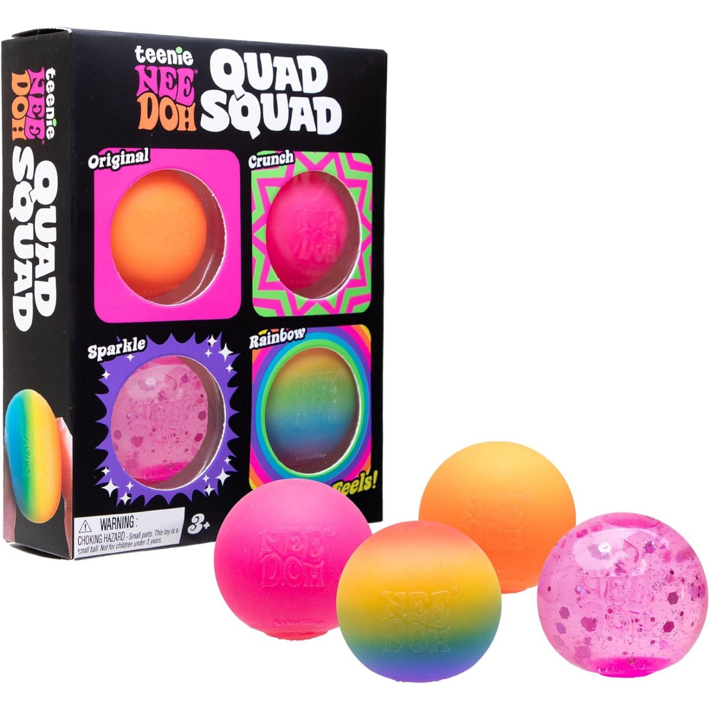 Schylling Needoh Teenie Quad Squad Needoh 4 Pack - Sensory Squeeze Toy - 1.5" In Diameter - Colors May Vary