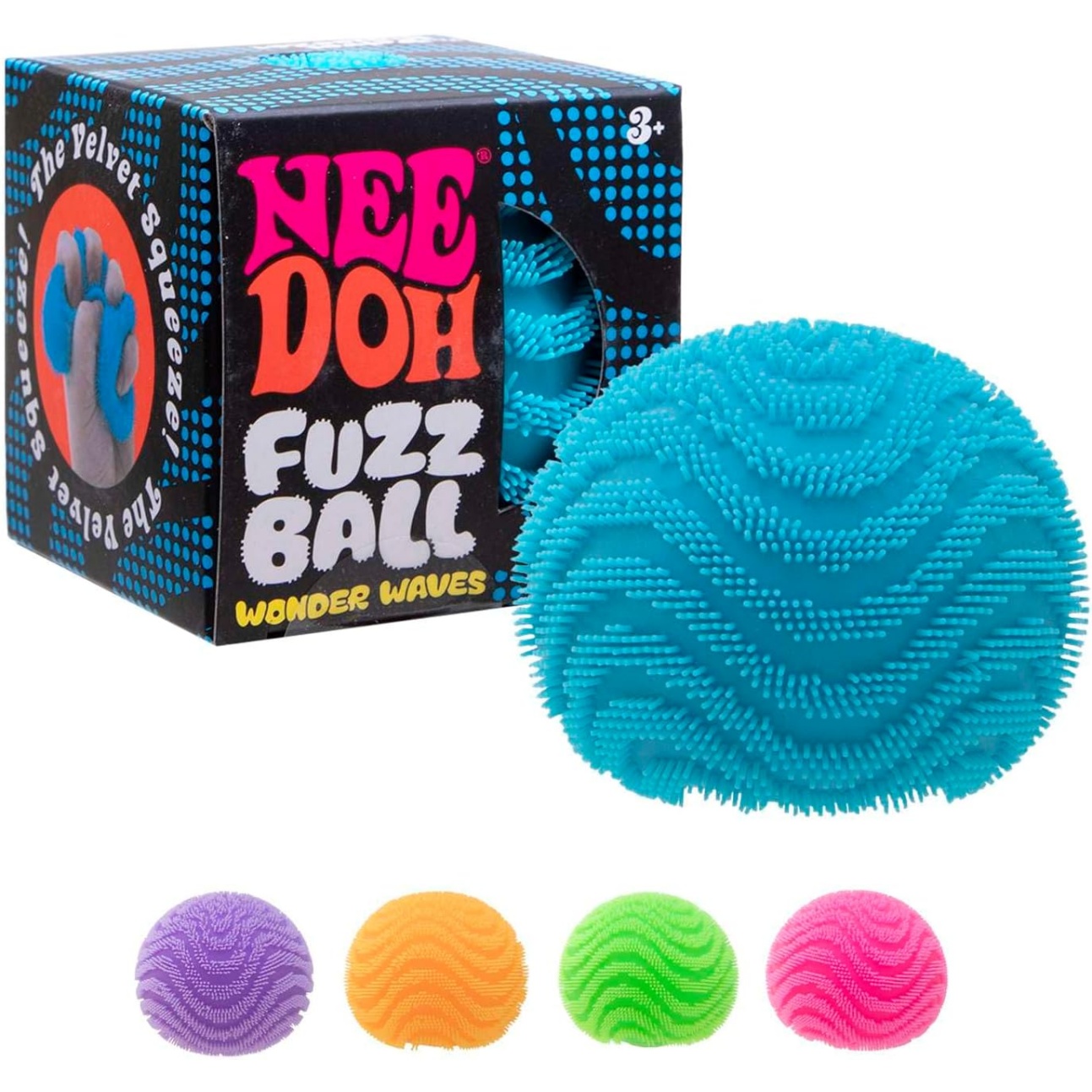 Schylling Needoh Fuzz Ball - Sensory Toy With A Velvet Texture And Soft Cloud Squish - Wavy Pattern You Can See And Feel - Ages 3 And Up - Color May Vary; One Per Pack (Wonder Waves)