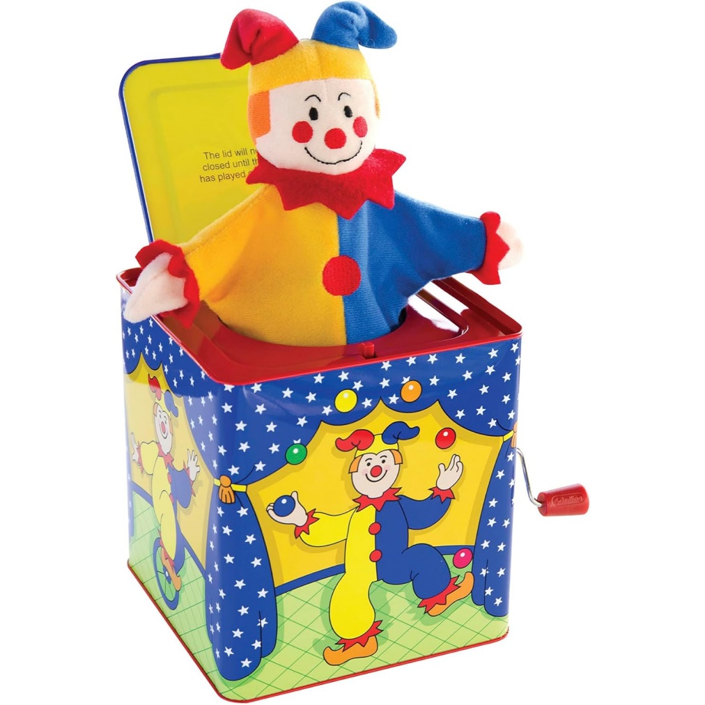 Schylling Jester Jack In The Box - Classic Children's Musical Toy - Colorful And Durable Tin Box With Silly Jester Plush - Age 18 Months And Up