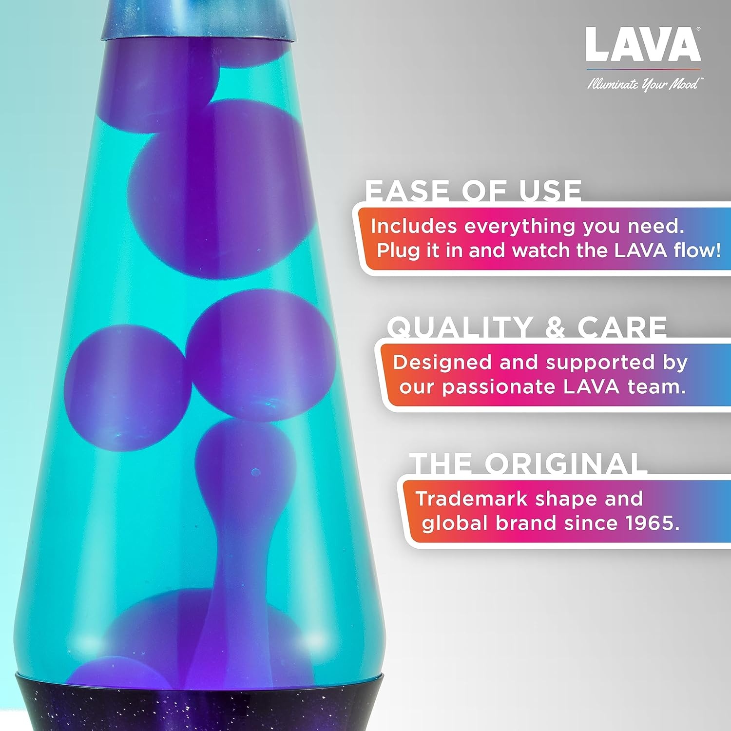 The Original Lava Lamp - 14.5" Aurora Borealis – Classic Liquid Motion Lamp - Purple Wax And Blue Liquid - Item #2047 - Image 2
