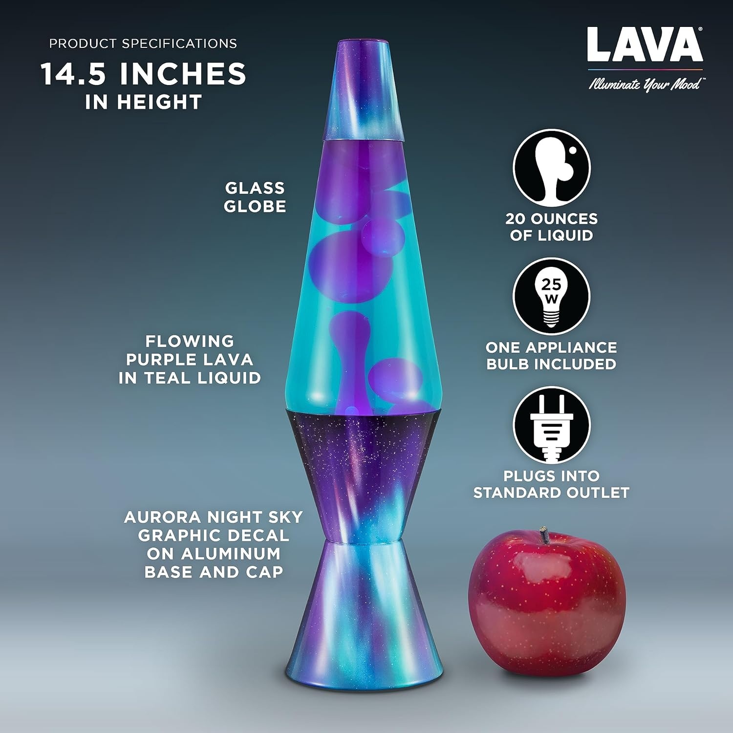 The Original Lava Lamp - 14.5" Aurora Borealis – Classic Liquid Motion Lamp - Purple Wax And Blue Liquid - Item #2047 - Image 3
