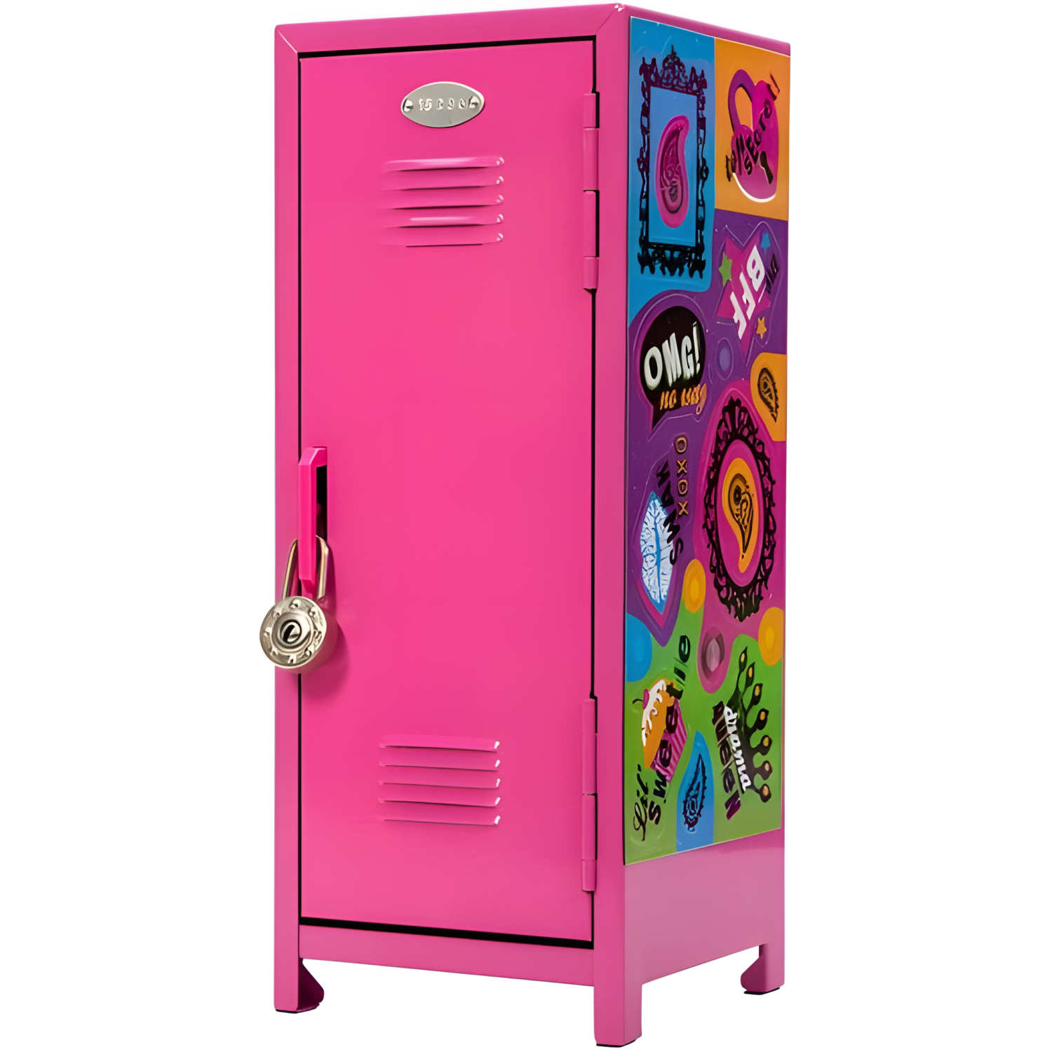 Schylling Girls Talk Pink Mini Locker - 11.25" Decorative Metal Storage Locker With 17 Mix-And-Match Magnets, Lock, And Keys - Ages 4-12