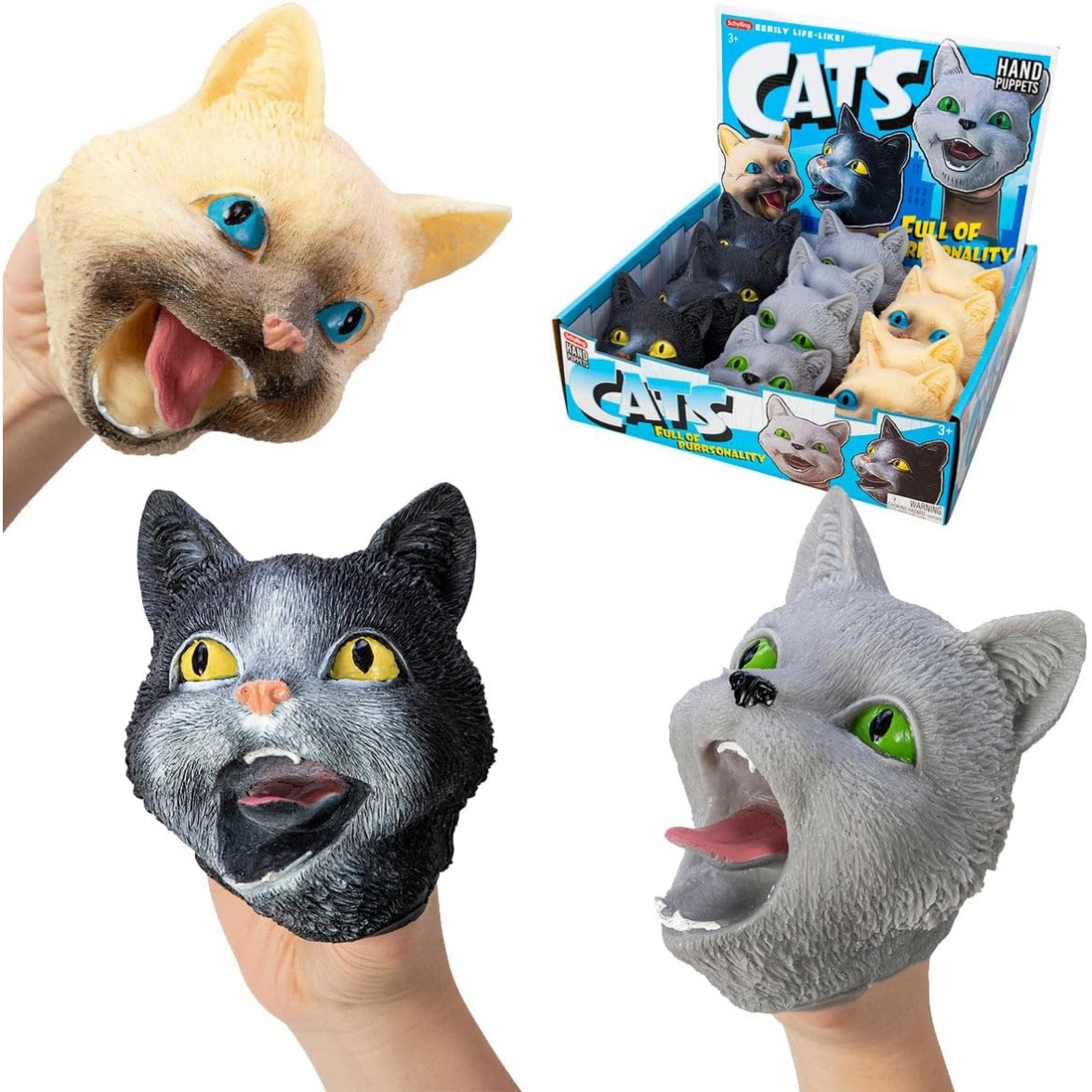 Schylling Cat Hand Puppet - Stretchy Detailed Texture And Painted Face - Color May Vary (Pack Of 1)