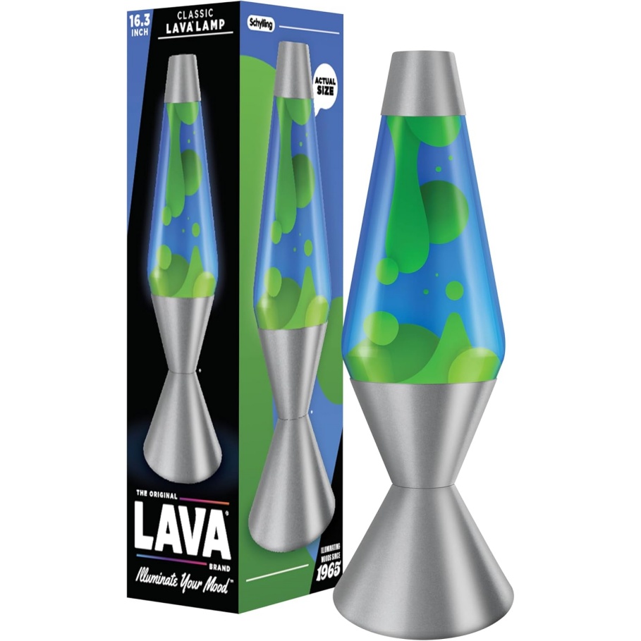 Lava The Original Lamp - 16.3" Emerald Tide – Classic Liquid Motion Lamp - Yellow Wax And Blue Liquid - Item #5139