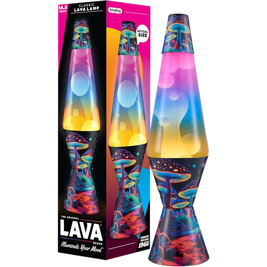 Lava The Original Lamp - 14.5" Trippy Shrooms – Classic Liquid Motion Lamp - Tri-Colored Globe And Black Base - Item #2361