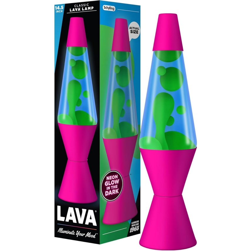 Lava The Original Lamp - 14.5" Neon Pink - Classic Liquid Motion Lamp - Green/Yellow And Blue Liquid - Item #2383