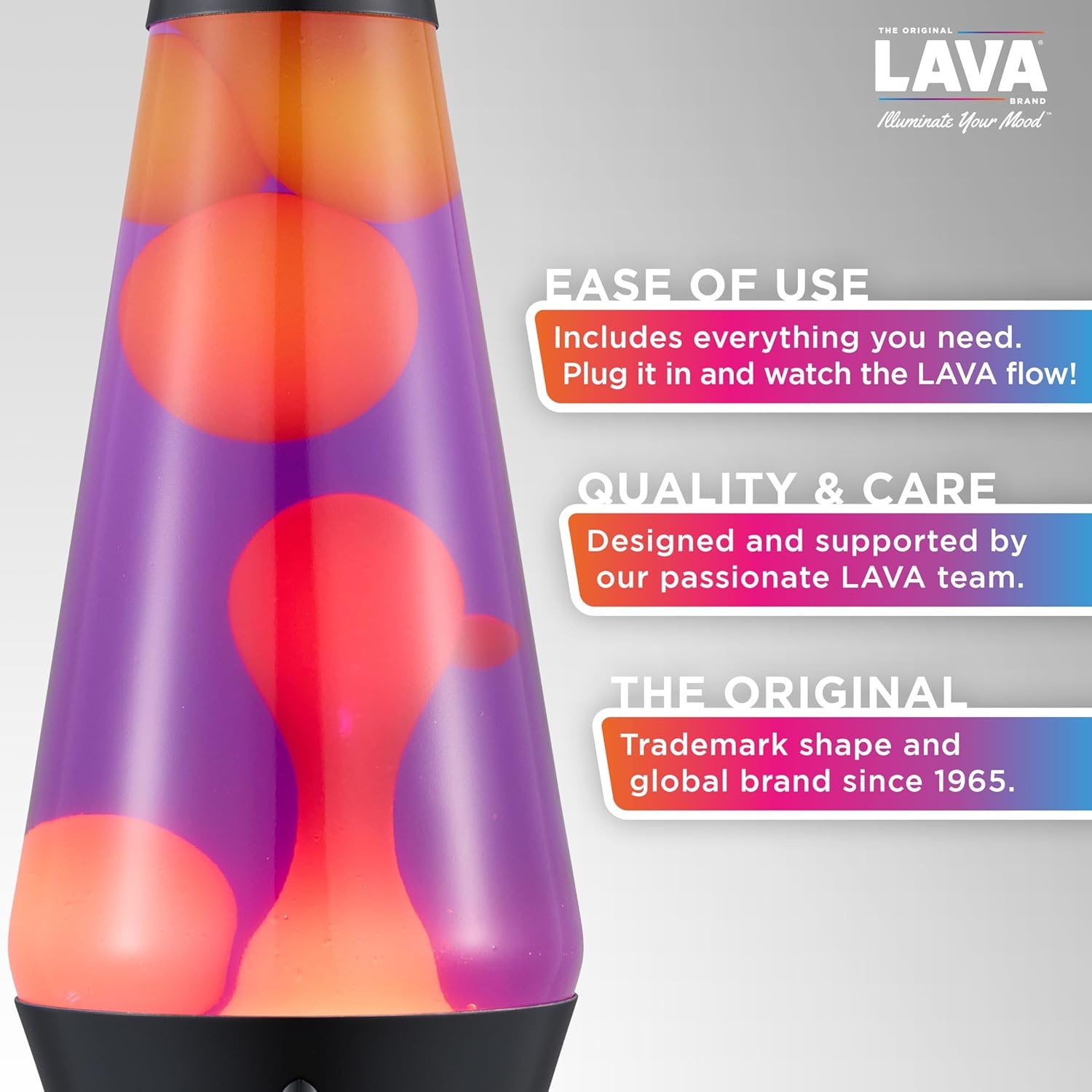 Lava The Original Lamp - 14.5" Evenfall – Retro Rocket Liquid Motion Lamp - Yellow Wax And Purple Liquid - Item #2391 - Image 2